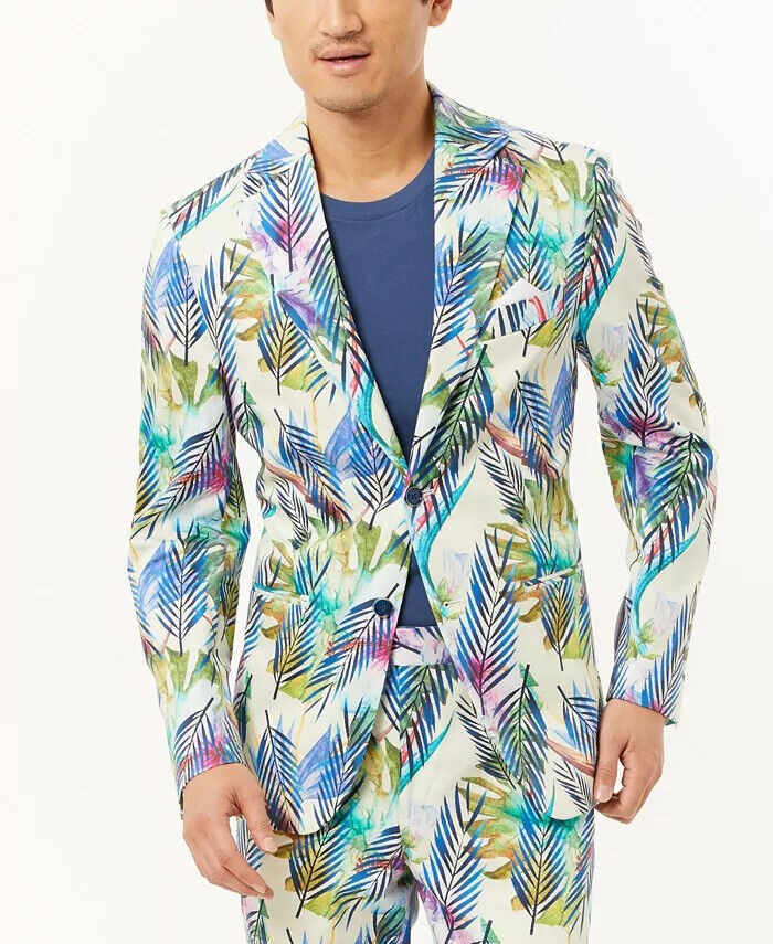 Translation missing: en.Tallia Men's Cotton Blend Tropical Slim Fit Blazer in Blue Cream-XL 44-46