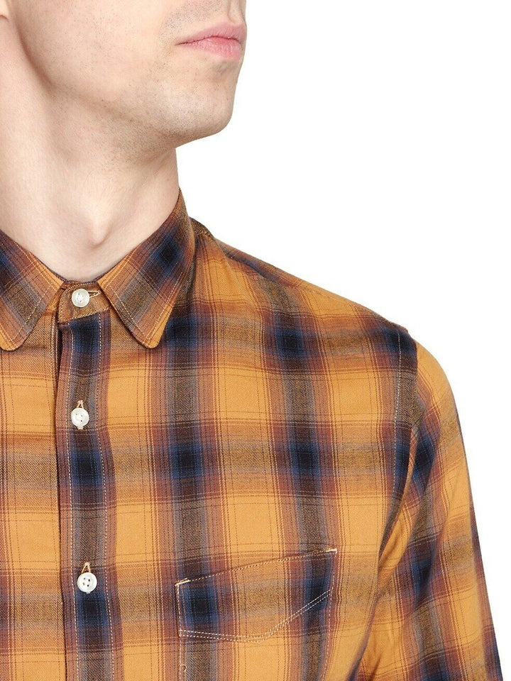 Translation missing: en.Officine Generale Men's Giacomo Brushed Check Shirt in Ecru Jade-Small
