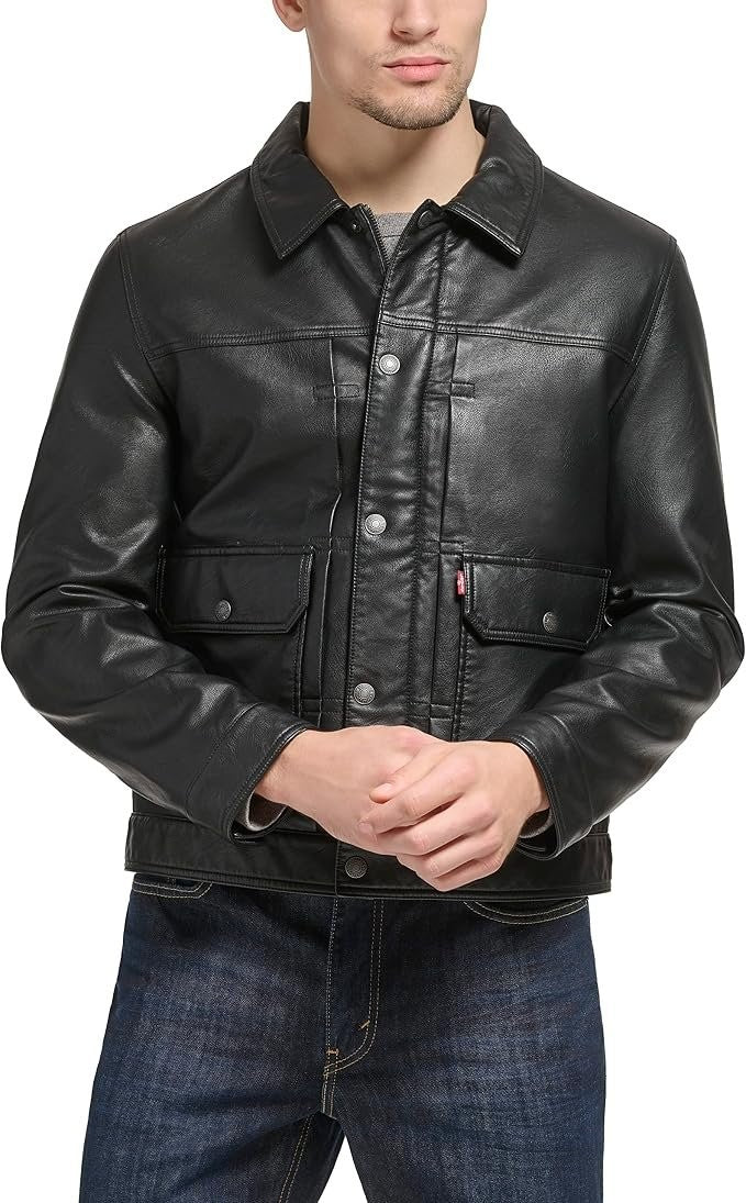 Translation missing: en.Levi's Men's Faux Leather Snap-Zip Front Water-Resistant Jacket - Black-XL