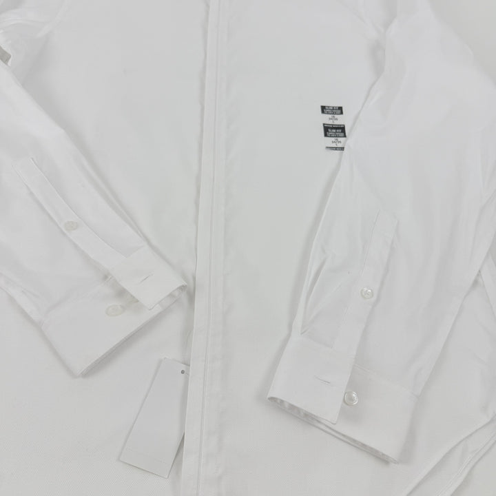 Translation missing: en.Calvin Klein Mens Dress Shirt Steel Stretch Slim Fit Covered Placket White-16