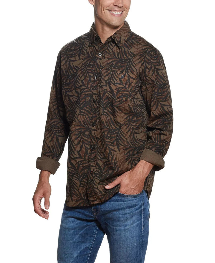 Translation missing: en.Weatherproof Vintage Men's All Cotton Leaf Print Woven Shirt in Raindrum-Small