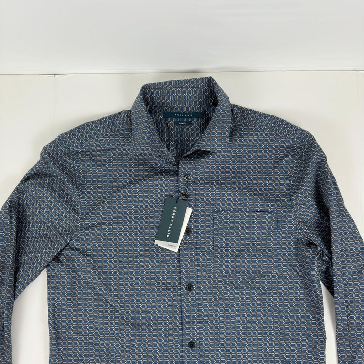 Translation missing: en.Perry Ellis Men's Micro Chain-Pattern Stretch Shirt - Dark Denim-Small