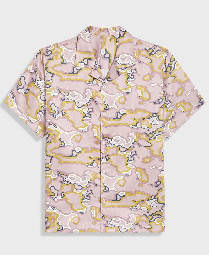 Translation missing: en.Mode of One Mens Relaxed-Fit Printed Button-Down Camp Shirt Cool Putty Purple-XL