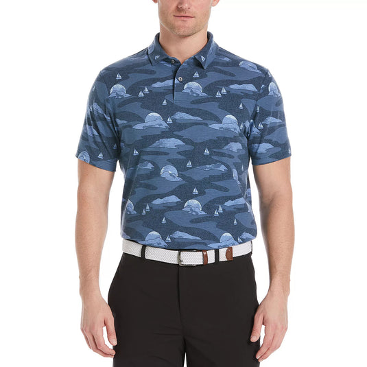 Translation missing: en.PGA Tour Men's Allover Scenic Print Short Sleeve Golf Polo Shirt Insignia Blue-S
