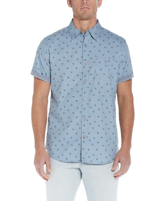 Translation missing: en.Weatherproof Vintage Men's Poplin Seashell Printed Shirt In Dusty Blue-Medium