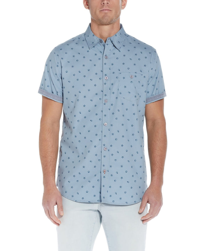 Translation missing: en.Weatherproof Vintage Men's Poplin Seashell Printed Shirt In Dusty Blue-Medium