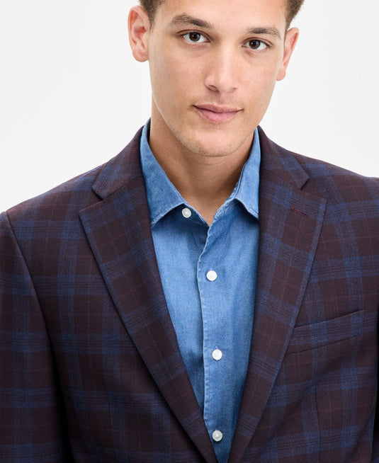Translation missing: en.Tommy Hilfiger Conrad Men's Modern-Fit TH Flex Plaid Sport Coat Wine Blue-36S