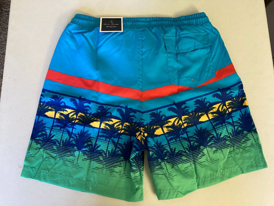 Translation missing: en.Club Room Men's Colorblocked Palm Print 7" Quick Dry Swim Trunks Turquoise-Med