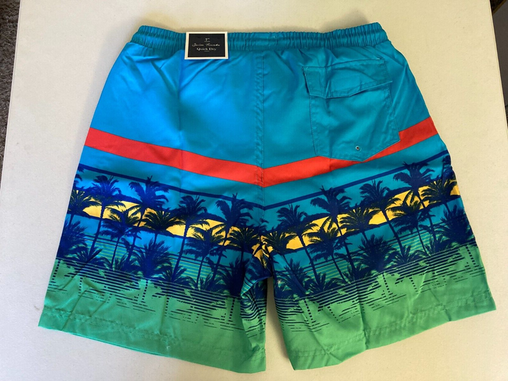 Translation missing: en.Club Room Men's Colorblocked Palm Print 7" Quick Dry Swim Trunks Turquoise-Med