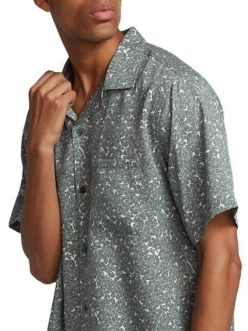 Translation missing: en.Theory Men's Noll Geo Floral Print Button Down Camp Shirt Ivory Balsam Green-Sm