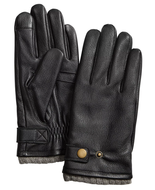 Translation missing: en.Club Room Men's Snap Leather Cashmere Lined Tech Tip Gloves Black-Large