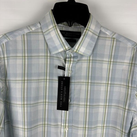 Translation missing: en.The Men's Store Major Dept Store Casual Stretch Plaid Slim Shirt Blue Sage-2XL