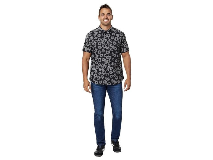 Translation missing: en.RVCA Men's Slim Fit That'll Do Print Short Sleeve Woven Black Floral Shirt Large