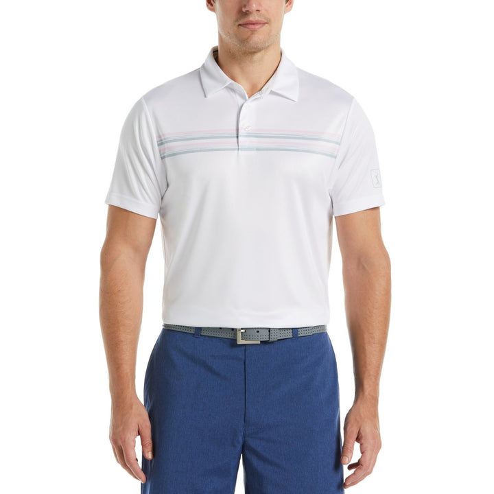 Translation missing: en.PGATour Men's Chest Stripe Short Sleeve Golf Polo White Multi-2XL