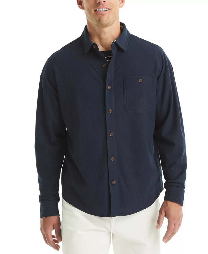 Translation missing: en.Nautica Long Sleeve Button Front Knit Shirt - NAVY SEAS - 2XL