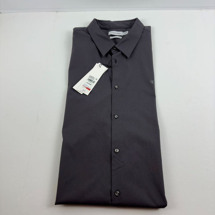 Translation missing: en.Calvin Klein Men's Slim-Fit Refined Button-Down Shirt Gray Shadow-2XL