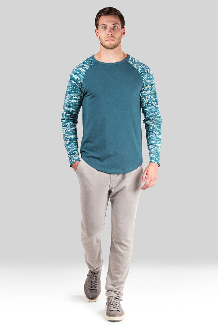 Translation missing: en.Natori Mens Kaede Print Colorblocked Raglan Sleep T-Shirt in Oceanic Blue-Large