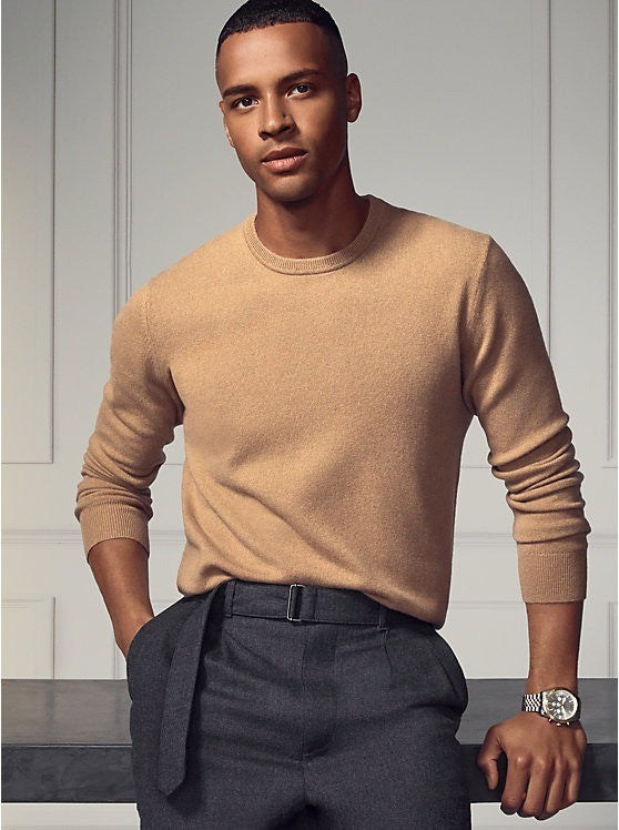 Translation missing: en.Michael Kors Men's Merino Wool Crewneck Sweater - Dark Camel Melange-2XL
