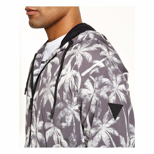 Translation missing: en.GUESS Men's Hooded Palm Tree Cool Weather Jacket Venice Palms Greyscale-Size 2XL