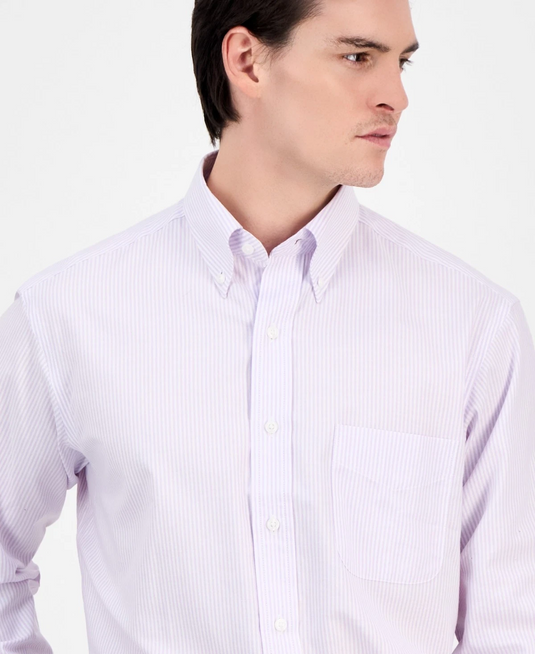 Translation missing: en.Club Room Men's Regular Fit University Stripe Dress Shirt Purple Rose-15.5 32/33