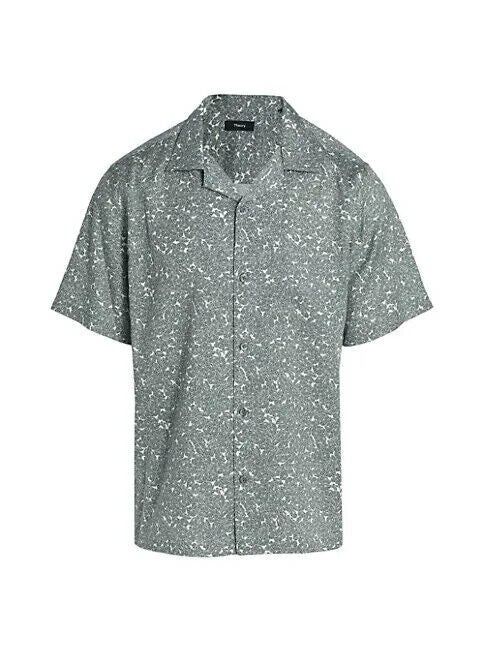 Translation missing: en.Theory Men's Noll Geo Floral Print Button Down Camp Shirt Ivory Balsam Green-Sm