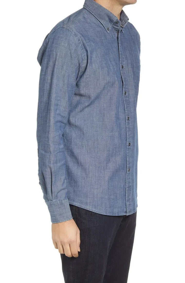 Translation missing: en.Peter Millar Men's Tamworth Chambray Sport Shirt in Indigo Blue-Size Small