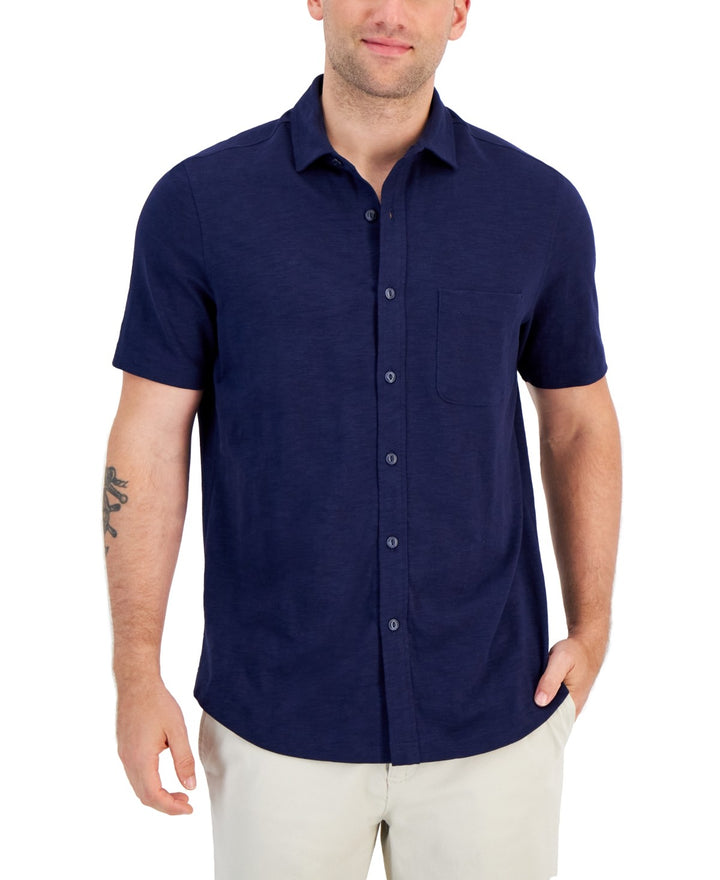 Translation missing: en.Club Room Men's Regular-Fit Textured-Knit Shirt Navy Blue-Small