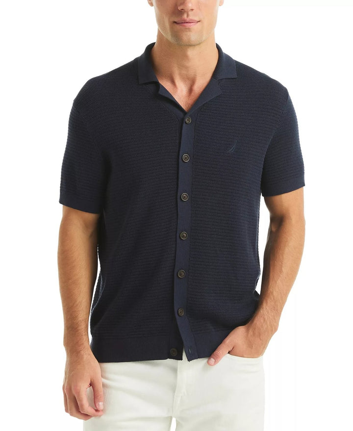 Translation missing: en.Nautica Men's Short Sleeve Button-Front Camp Sweater - Navy Seas- Large