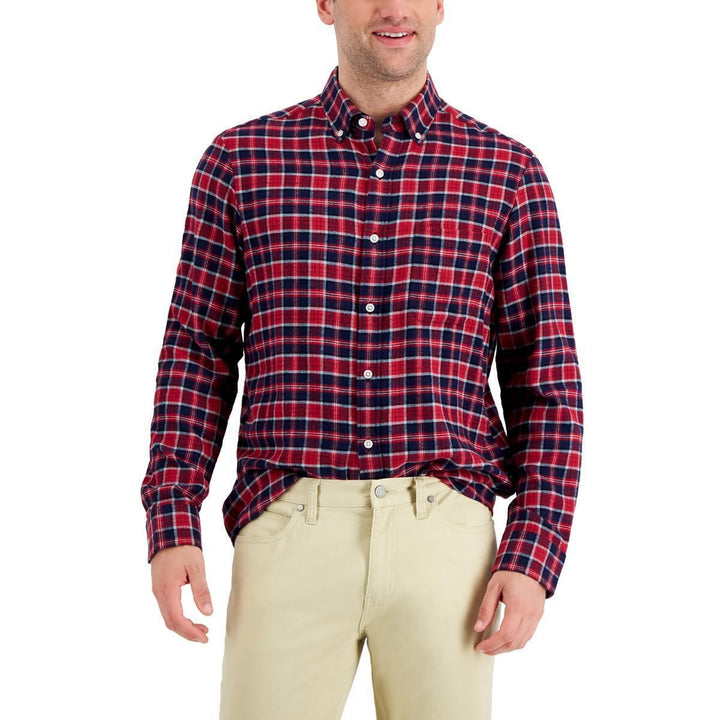 Translation missing: en.Club Room Men's Cotton Regular-Fit Plaid Flannel Shirt Navy/Red Check-2XL