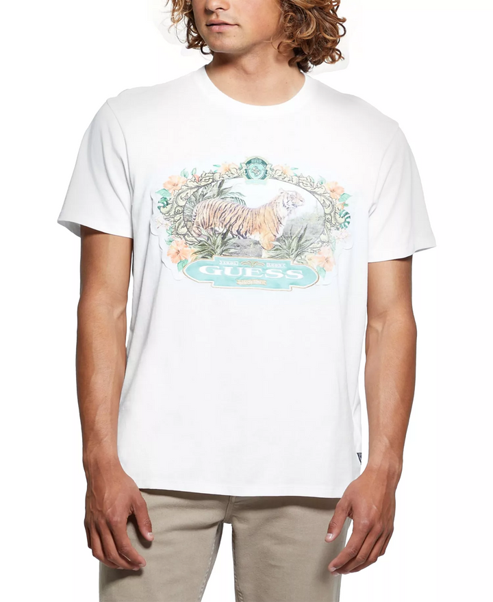 Translation missing: en.Guess Men's Short Sleeve Tiger Graphic Crewneck T-Shirt Salt White-Medium