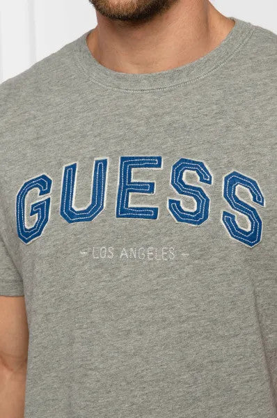 Translation missing: en.GUESS Mens Eco College Applique Logo Graphic T-Shirt Marble Heather Grey-Medium