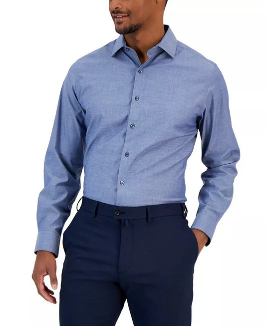 Translation missing: en.Bar III Men's Slim Fit Chambray Dress Shirt Navy Blue-Small 14-14.5