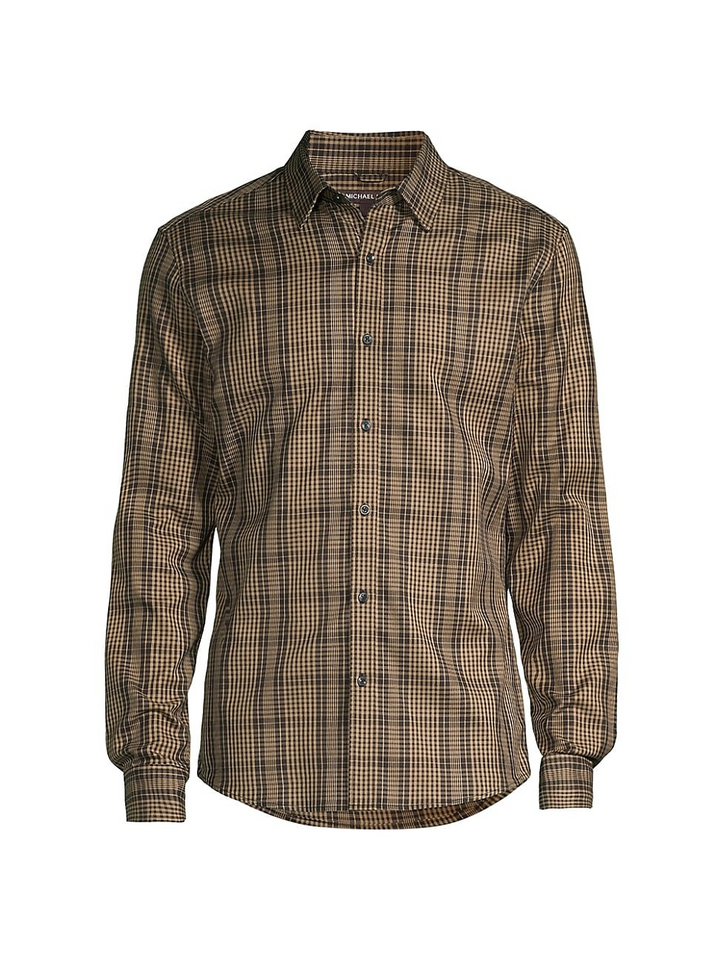 Translation missing: en.Michael Kors Men's Mini Thames Checked Cotton Button-Down Shirt Brown-Large