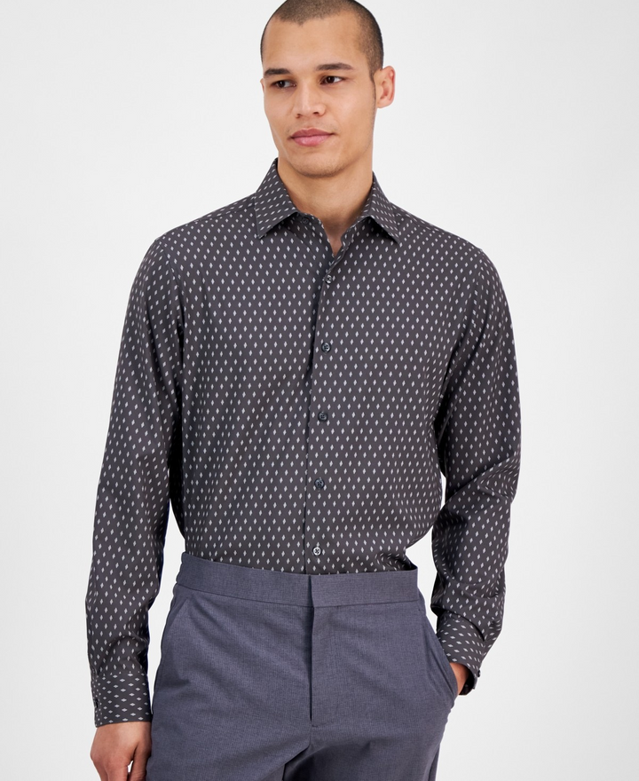 Translation missing: en.Alfani Mens Slim Fit  Dress Shirt Dash Diamond Print Shirt Grey-14-14.5 32/33