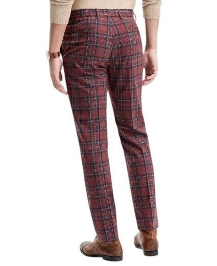 Translation missing: en.Tommy Hilfiger Men's Tate Modern-Fit Stretch Dress Fall Pants Red Plaid-38x34