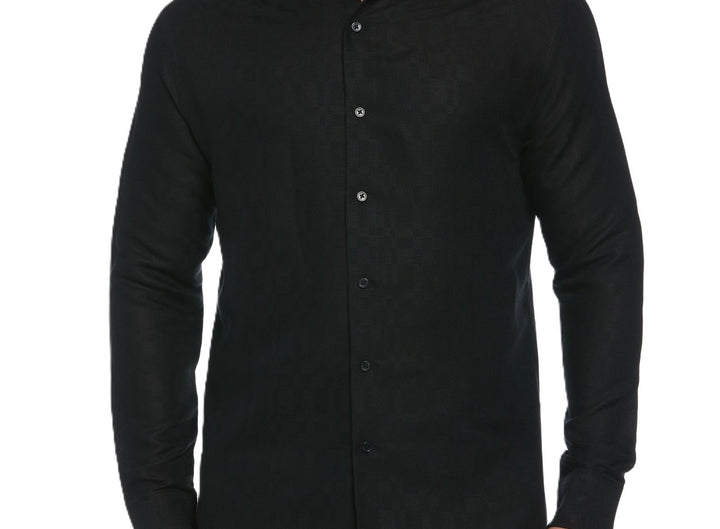 Translation missing: en.Cubavera Men's Long Sleeve Button Front Linen Blend Dobby Shirt Jet Black-Small