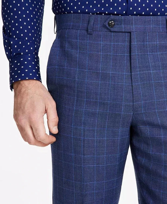 Translation missing: en.Michael Kors Malone Dress Pants Mens 40x32 Blue Plaid Reg-Fit Stretch Wool-Blnd