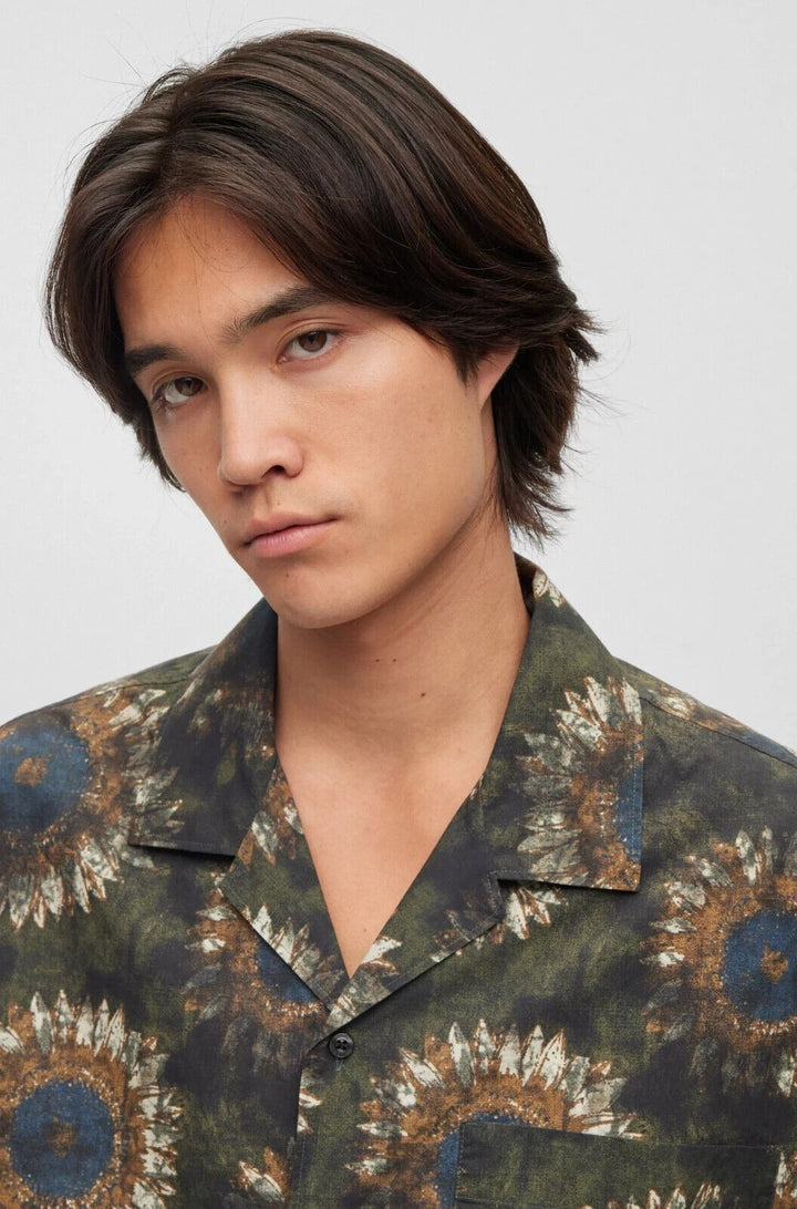 Translation missing: en.Hugo Men's Egeeno Oversized Sunflower Camp Shirt in Open Green-Small
