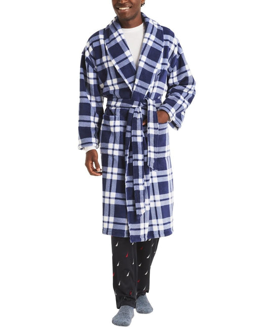 Translation missing: en.Nautica Men's Shawl Collar Soft Feel Plaid Robe Blue Depths- One Size