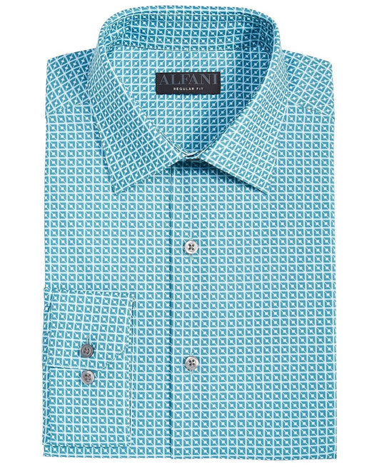 Translation missing: en.Alfani Mens Regular Fit Stain Resistant Geo Print Dress Shirt Teal 15-15.5 32-33