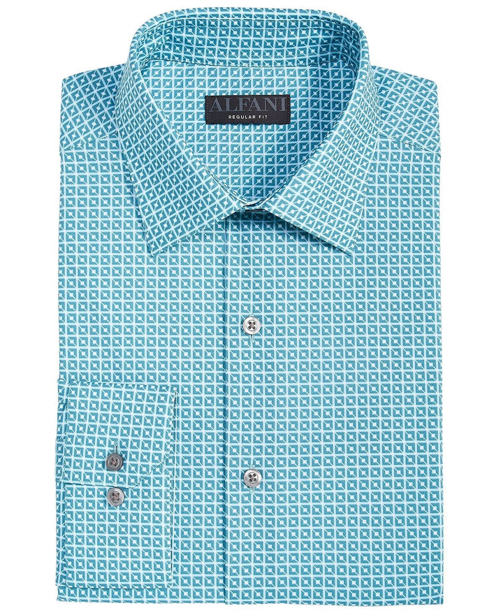 Translation missing: en.Alfani Mens Regular Fit Stain Resistant Geo Print Dress Shirt Teal 15-15.5 32-33