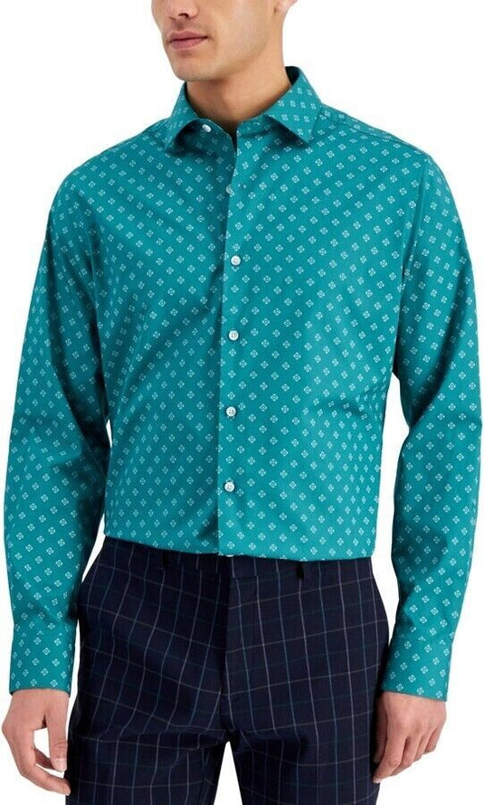 Translation missing: en.Bar III Men's Organic Cotton Slim Fit Medallion Dress Shirt Lt Green-S 14-14.5