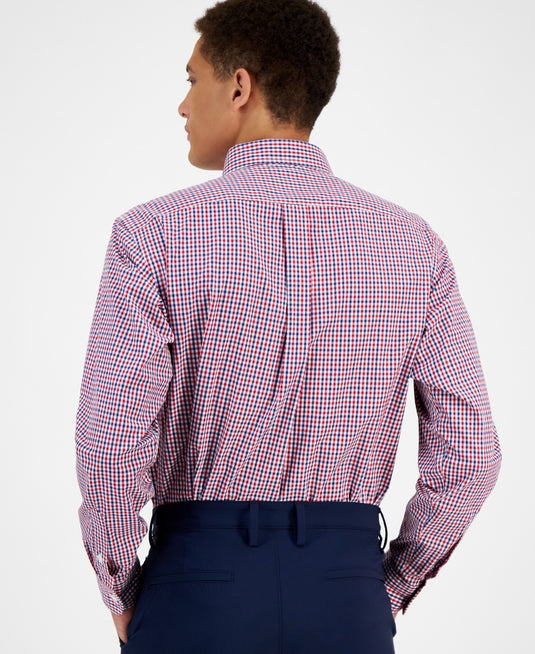 Translation missing: en.Club Room Dress Shirt Men's 17 34/35 Red Navy Regular-Fit Gingham All Cotton