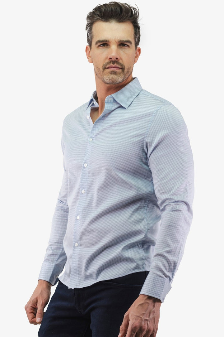 Translation missing: en.Michael Kors Slim Fit Stretch Pixel Mosaic Print Woven Shirt White/Blue-2XL