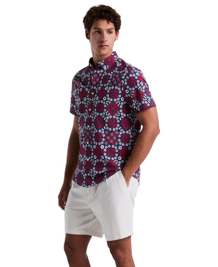 Translation missing: en.Original Penguin Men's Slim Fit Medallion Print Button-Down Shirt Red Blue-Large