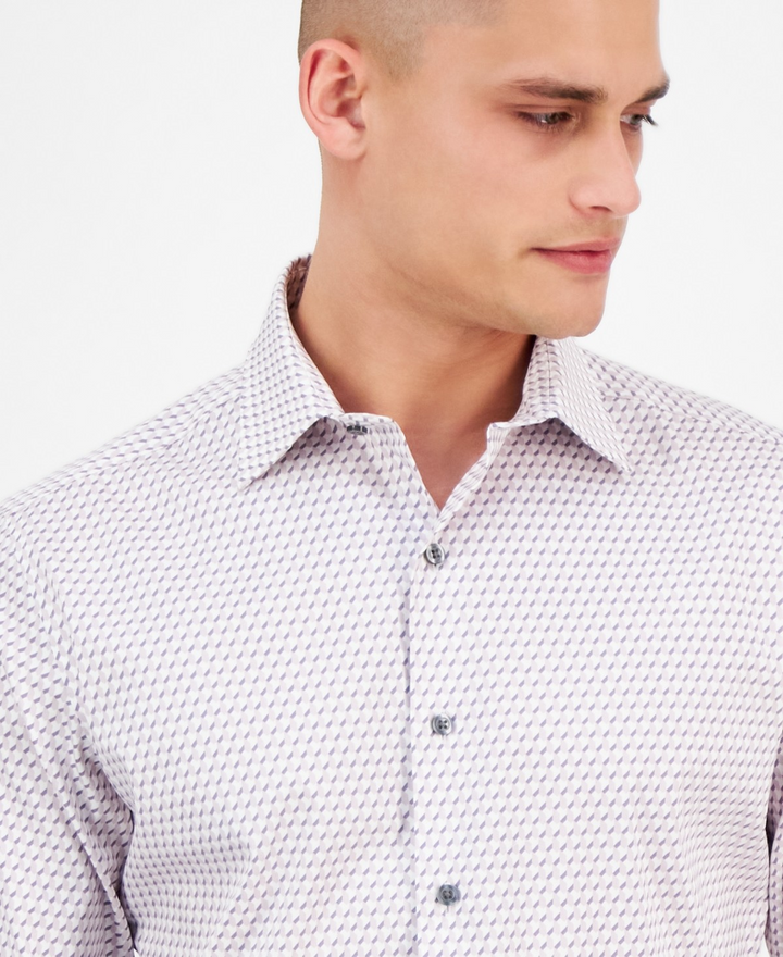 Translation missing: en.Alfani Men's Geo-Print Dress Shirt Slim Fit White Lilac Stretch-15-15.5 32/33