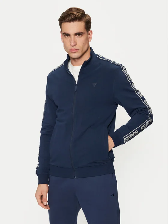 Translation missing: en.Guess Men's Arlo Zip-Front Track Jacket Size Small Silk Blue Logo Reg Fit