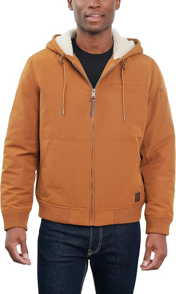 Translation missing: en.Lucky Brand Men's Bomber Jacket with Faux Sherpa Lined Hood, Tobacco, XL