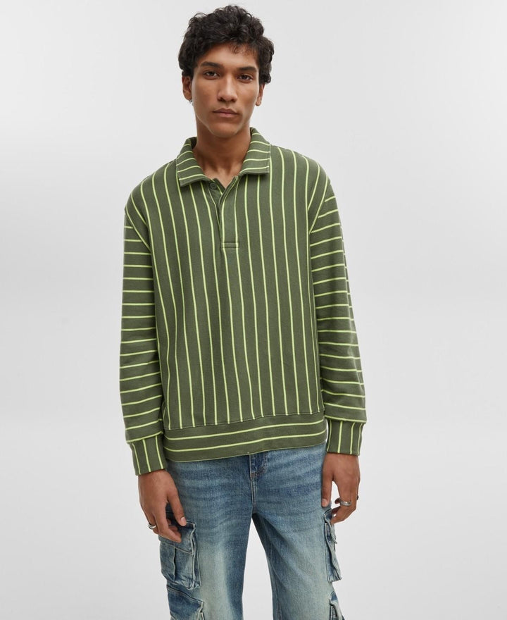 Translation missing: en.Mode of One Men's Relaxed-Fit Long-Sleeve French Terry Polo Shirt Wild Ivy-Large