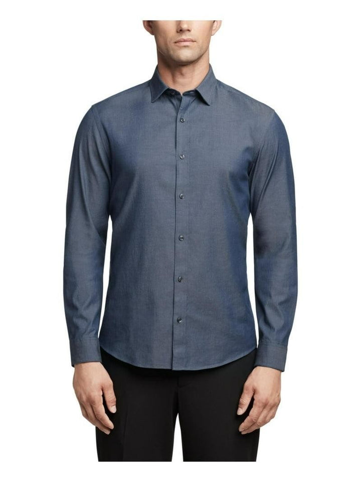 Translation missing: en.Calvin Klein Men's Washed Denim Stretch Slim Fit Dress Shirt Dark Denim-16 32/33